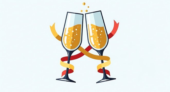 Celebratory Toast - Two Champagne Glasses with Ribbons.
