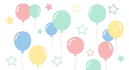Pastel Balloons and Stars - A Festive Celebration Illustration.
