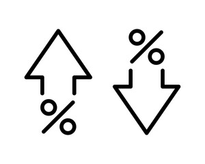 Up arrow and down arrow percentage icon set