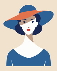 Elegant woman in a hat with a wide brim, a stylish and fashionable portrait illustration art girl avatar