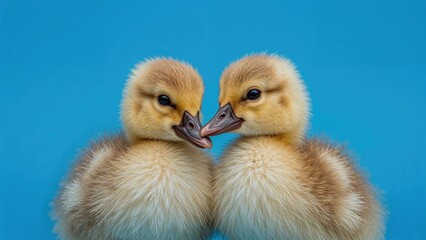 Obraz premium Two ducklings against blue background