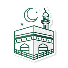 Fototapeta premium Simple icon of Kaaba cube in sticker style, representing Islamic faith and pilgrimage, isolated