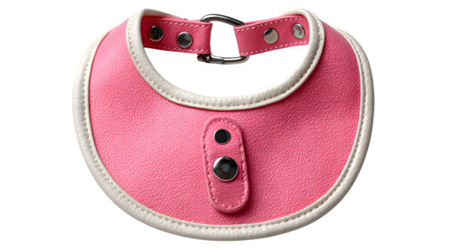 Pink baby bib (variation), rounded shape with snap closure, isolated on white background