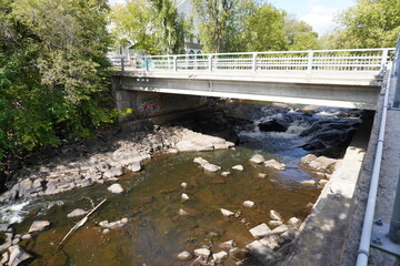 Naklejka premium Saint-Charles river in quebec with a bridge