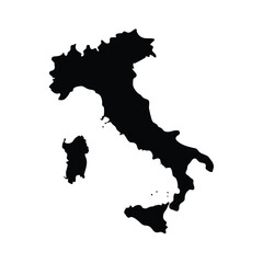 Black Silhouette Map of Italy Isolated on White Background vector illustration