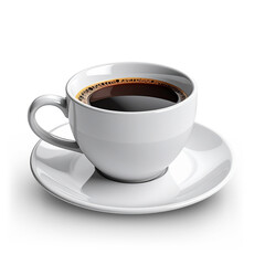Modern coffee cup with saucer on transparent background