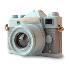 Vintage camera in plasticine 3D style on transparent background