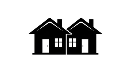 Two adjacent houses silhouette, black and white, residential architecture.