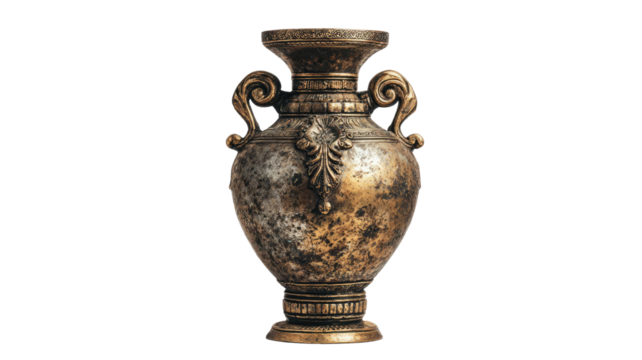 antique bronze vase with ornate pattern vintage decorative metal container classic home decor piece isolated on white background