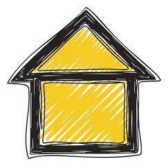 Sketch-style arrow pointing upwards, featuring a thick black outline and a yellow shaded interior, symbolizing growth and progress.