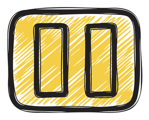 Hand-drawn black outline icon of a yellow pause button with sketchy hatching, representing media control or interruption.