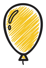 Yellow balloon with black outlines and a question mark symbol on its surface, drawn in a rough hand-sketched style.