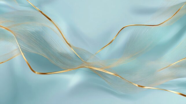 pale blue background with elegant golden wavy lines, soft reflections, artistic luxury touch, clean minimalistic aesthetic