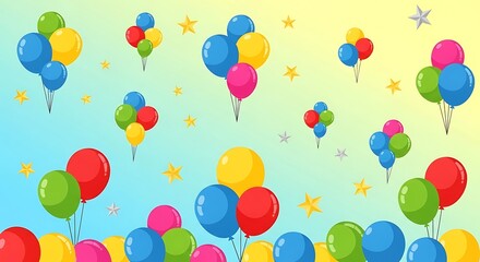 Colorful Balloons Floating in a Festive Sky Background.