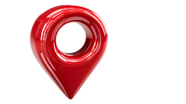 Red map pointer, glossy 3D style with shadow, isolated on white background