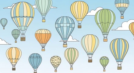 Colorful Hot Air Balloons Floating in a Blue Sky.