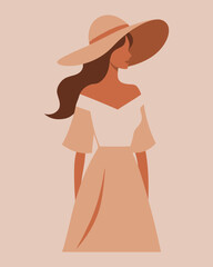 Stylish woman in a widebrimmed hat and dress, a fashionable and elegant vector illustration girl avatar