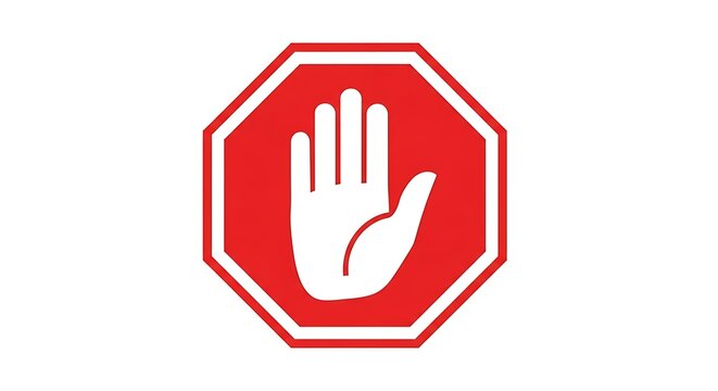 Red stop sign with white open hand symbol for warning and prohibition.