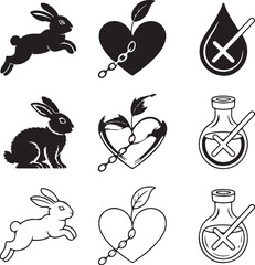 Obraz premium Set of nine cruelty free icons with transparent background vegan icon no animal testing icon