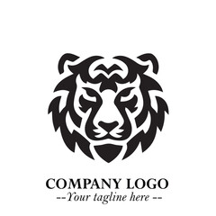 Head of Tiger Logo Symbol in Black on the White Background with Bold and Minimalist Style