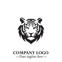 Head of Tiger Logo Symbol in Black on the White Background with Bold and Minimalist Style