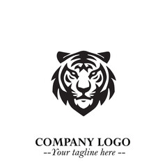 Head of Tiger Logo Symbol in Black on the White Background with Bold and Minimalist Style