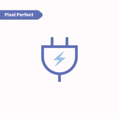 Obraz premium Minimalist plug icon and charging symbol in clean line style representing electricity, power, and device charging. Perfect for apps, websites, electronics, and digital interface designs.