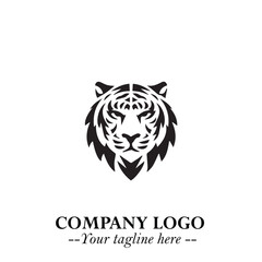 Head of Tiger Logo Symbol in Black on the White Background with Bold and Minimalist Style