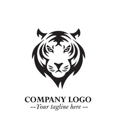 Head of Tiger Logo Symbol in Black on the White Background with Bold and Minimalist Style