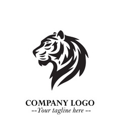 Head of Tiger Logo Symbol in Black on the White Background with Bold and Minimalist Style