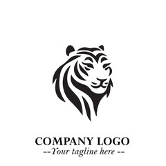 Head of Tiger Logo Symbol in Black on the White Background with Bold and Minimalist Style