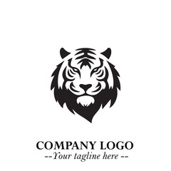 Head of Tiger Logo Symbol in Black on the White Background with Bold and Minimalist Style