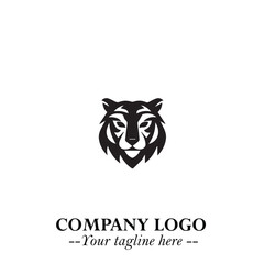 Head of Tiger Logo Symbol in Black on the White Background with Bold and Minimalist Style