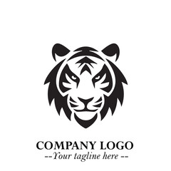 Head of Tiger Logo Symbol in Black on the White Background with Bold and Minimalist Style