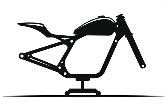 Minimalist Motorcycle Frame Silhouette on Stand, Ready for Custom Build, Repair, or Maintenance - Clean Graphic Icon
