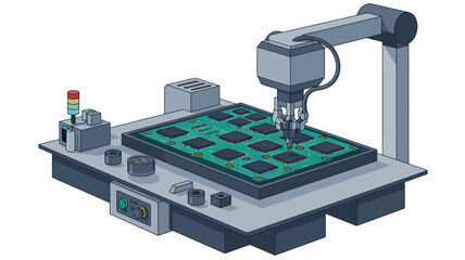 Automated robotic arm assembling electronic circuit board with components