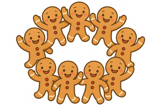 Gingerbread men forming a cheerful christmas circle, representing holiday fun and seasonal togetherness - Powered by Adobe