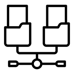Network folders with documents line icon, info tech concept. Vector graphics. Two folders and wired network, connection sign on white background, style icon mobile or web design.