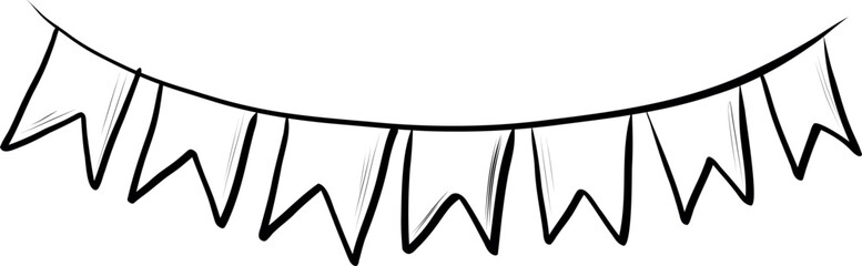 Festive flags garland black line vector illustration