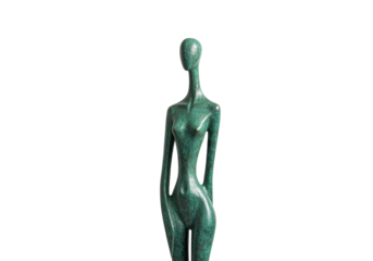 Isolated bronze figure with elongated limbs and stylized features for artful design
