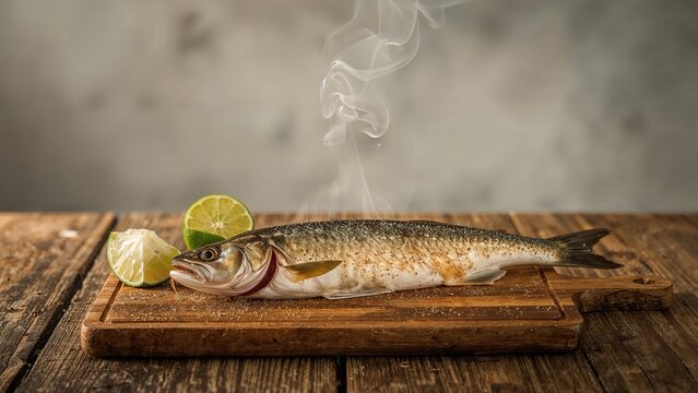 Smoked sprat fish capelin dish fresh gourmet food background on table rustic food top view copy space pescetarian diet