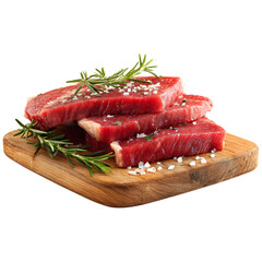 Fresh Raw Steak Slices with Herbs on Wooden Board for Cooking Inspiration