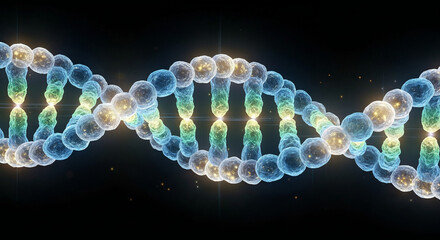 Glowing DNA Double Helix: Molecular Structure of Genetic Code and Genomics Research on Black Background