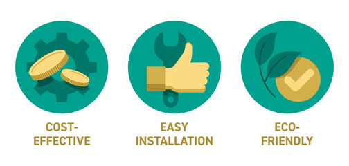 Multi-purpose icons in flat colors - Cost-effective, Easy installation, Eco-friendly