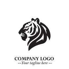 Head of Tiger Logo Symbol in Black on the White Background with Bold and Minimalist Style