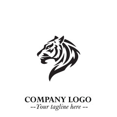 Head of Tiger Logo Symbol in Black on the White Background with Bold and Minimalist Style
