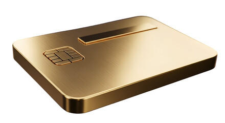 3d icon of closeup of a golden credit card isolated on transparent background, representing wealth, luxury, and financial security