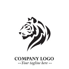 Head of Tiger Logo Symbol in Black on the White Background with Bold and Minimalist Style