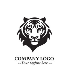 Head of Tiger Logo Symbol in Black on the White Background with Bold and Minimalist Style