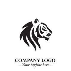 Head of Tiger Logo Symbol in Black on the White Background with Bold and Minimalist Style